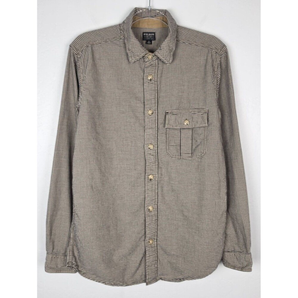 Filson Button Up Shirt Long Sleeve Oxford Check Cotton Brown Cream Size S